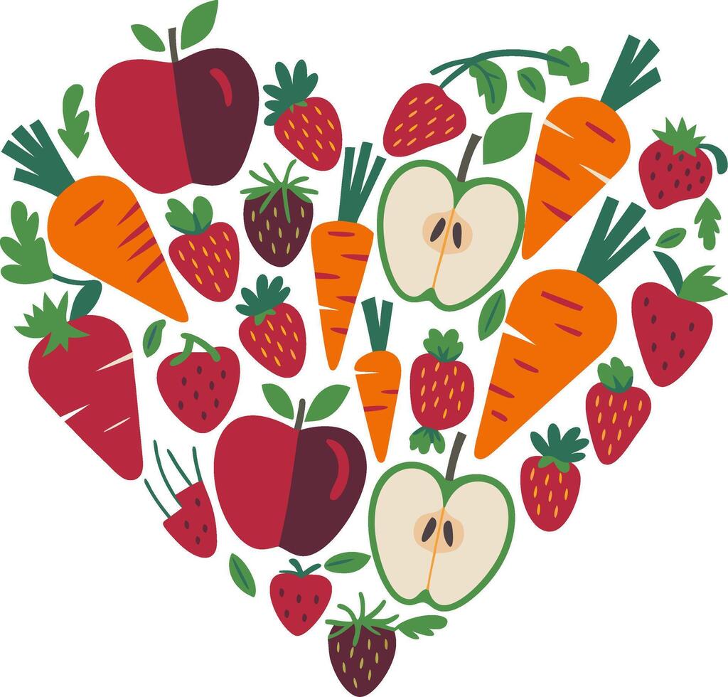 Heart Shaped Fruit and Vegetable Illustration for Print and Design vector