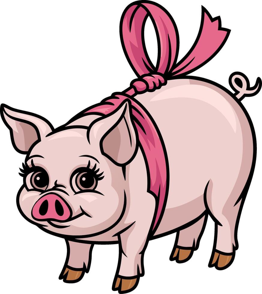 Cute Pig With Pink Bow Art for Children's Book or Gift Illustration vector