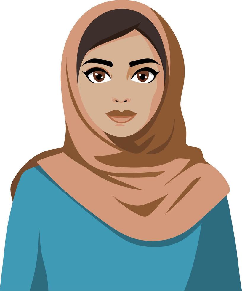 Illustration of Woman in Hijab with Brown Scarf and Blue Top vector