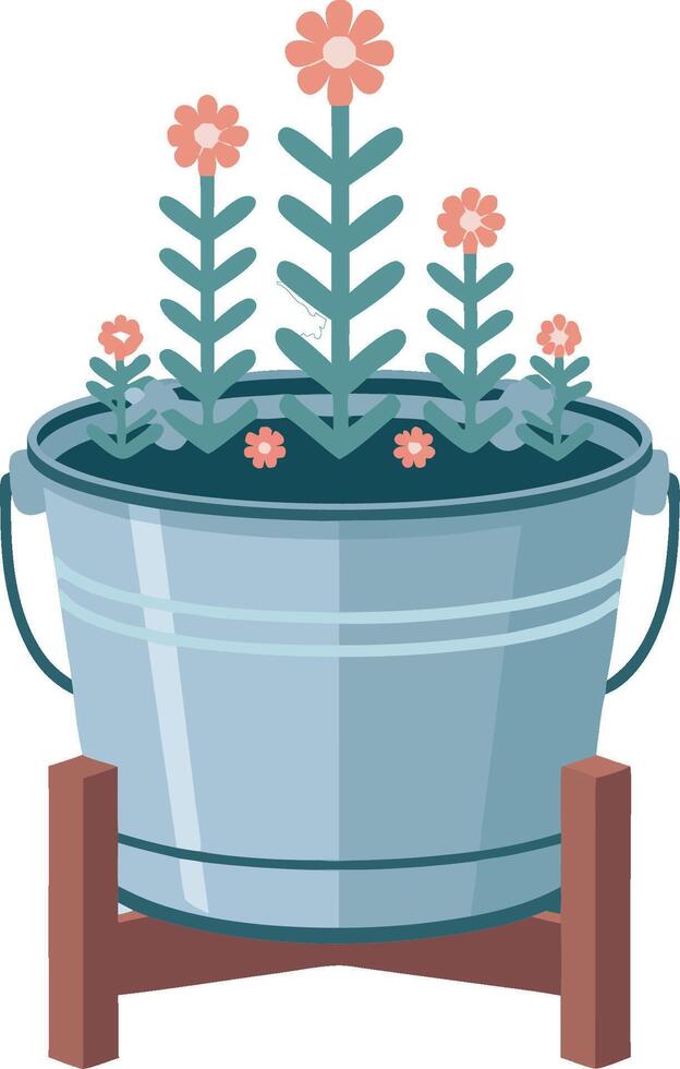 Charming Floral Bucket Illustration for Home Decor and DIY Projects vector