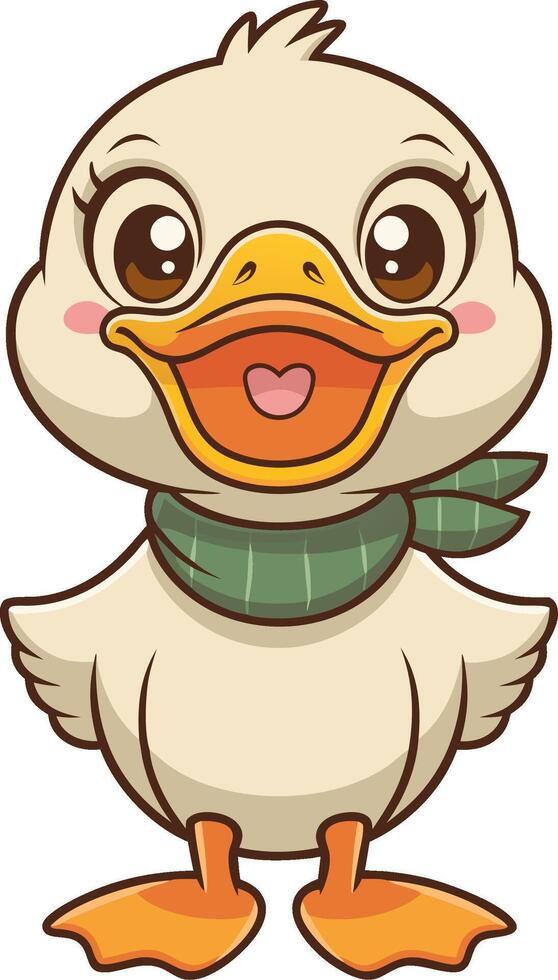 Cute Cartoon Duckling with Green Scarf for Kids Illustration and Nursery Decor vector