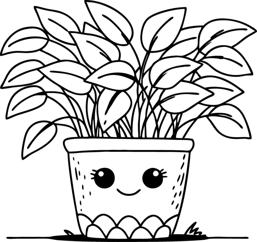 Cute Smiling Potted Plant for Coloring Book and Home Decor Design vector