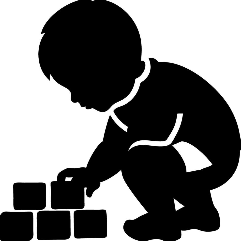 Child Playing with Blocks Silhouette for Children's Educational Material vector