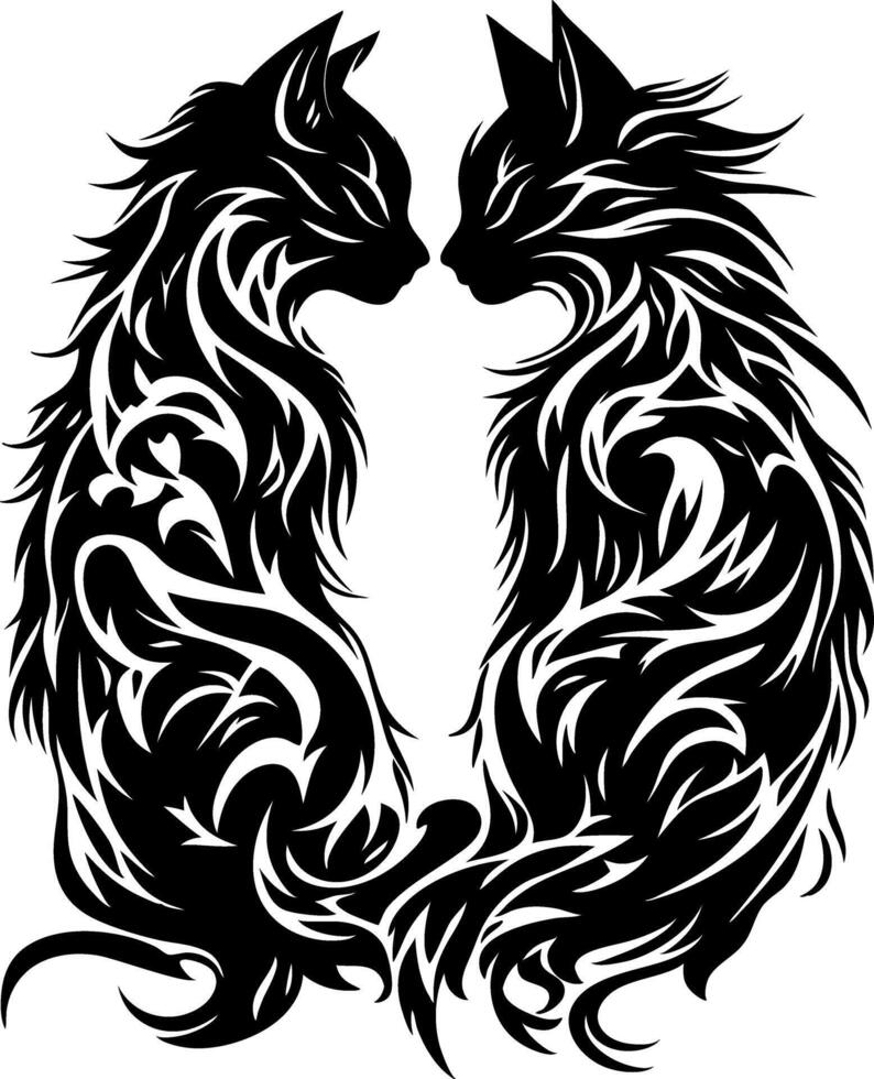 Intricate Tribal Cat Silhouette Art for Tattoos and Design vector