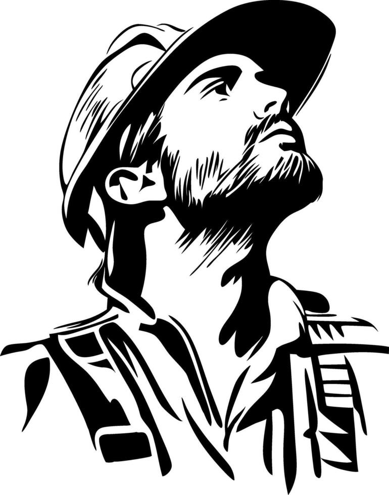 Construction Worker Looking Up Illustration for Tattoo or Poster Design vector