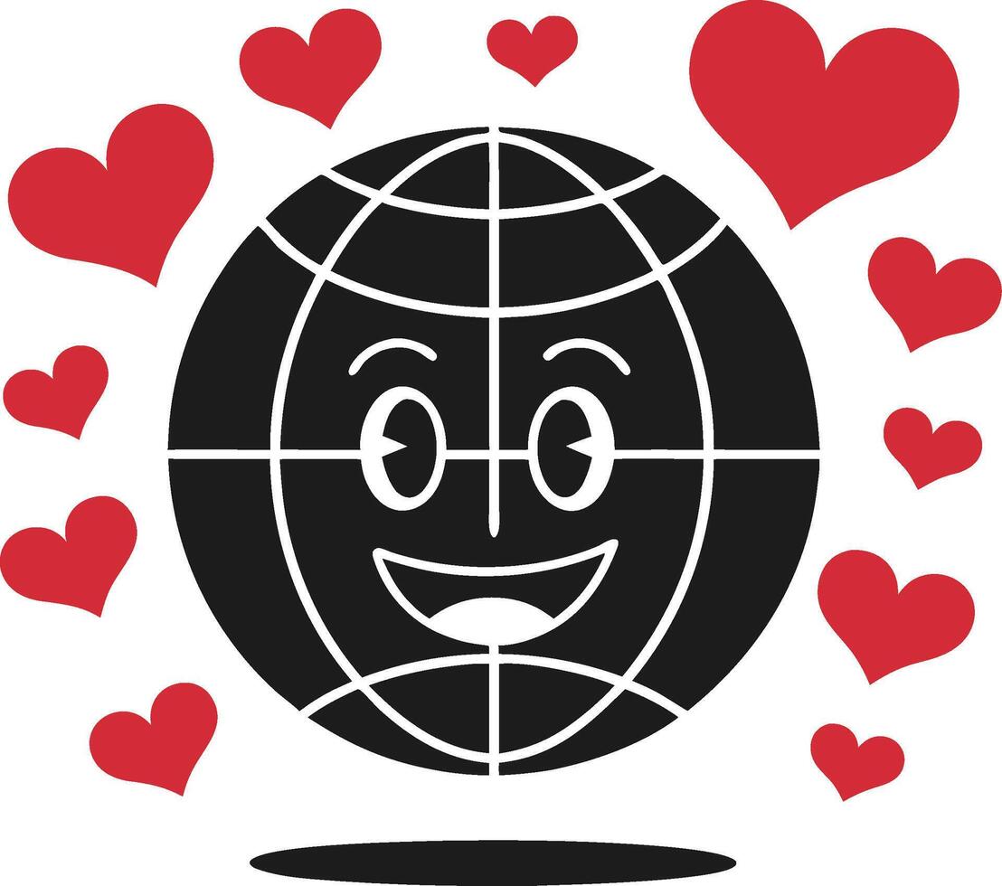 Smiling Globe Surrounded by Red Hearts for Global Love and Unity vector