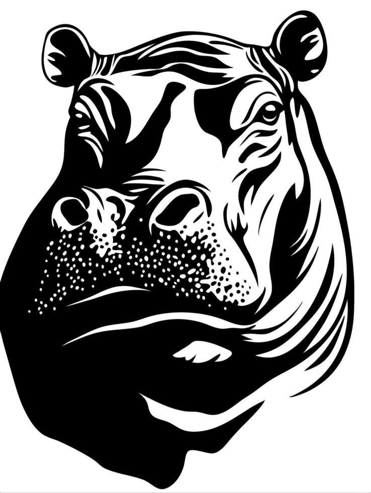 Hippo Head Black and White Art for Tattoo Design or Coloring Book vector