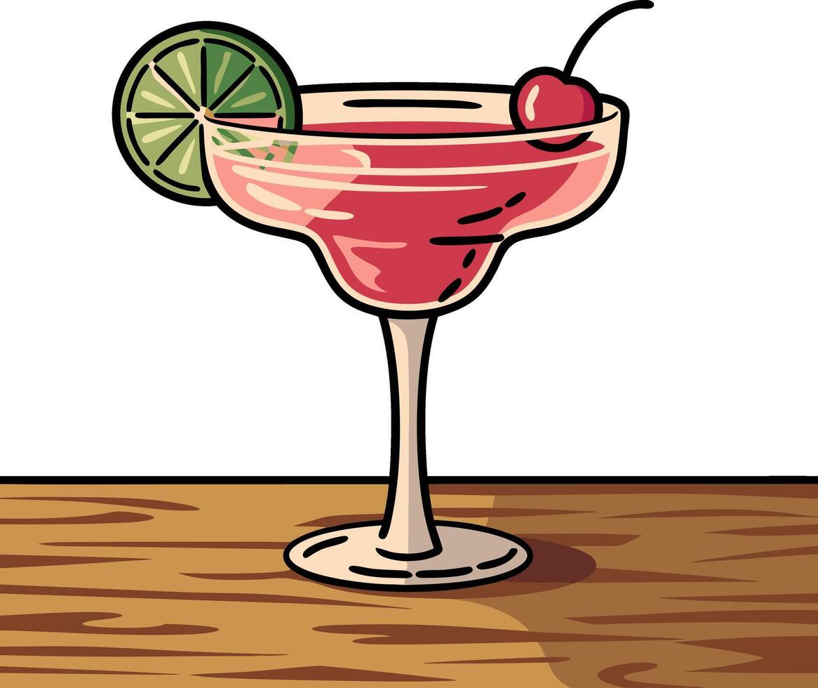Refreshing Margarita Cocktail Illustration with Lime and Cherry Garnish vector