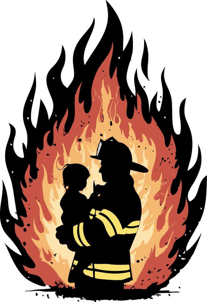 Firefighter Hero Silhouette Rescuing Child Illustration vector