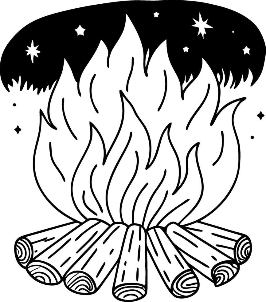 Campfire Flame with Stars Illustration for Tattoos and Coloring vector
