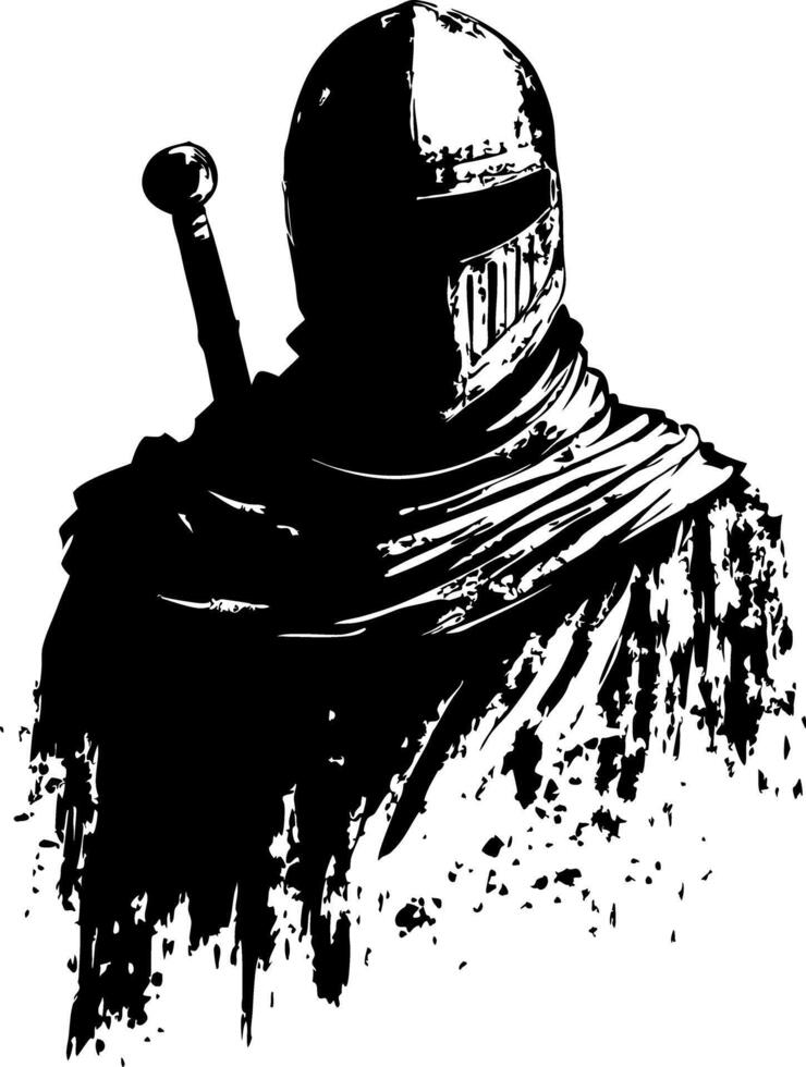 Medieval Knight Silhouette in Armor with Sword Illustration for Designs vector