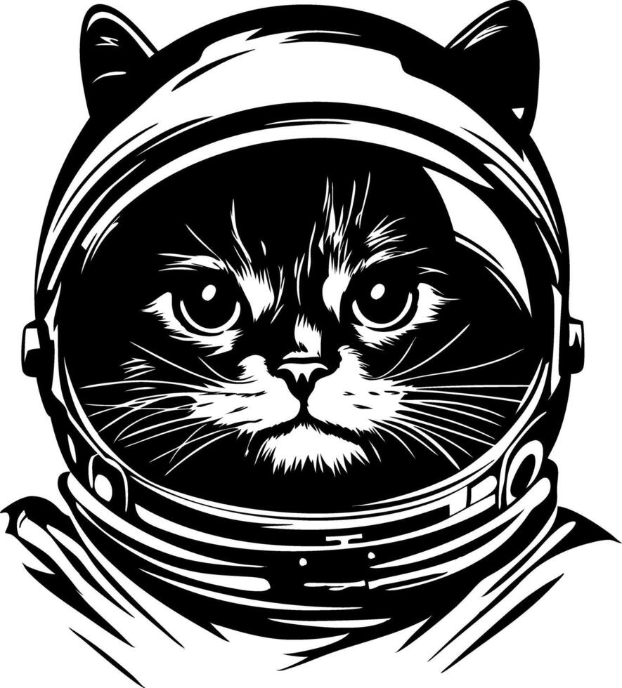 Cat Astronaut in Space Helmet Illustration for T-Shirt Design vector