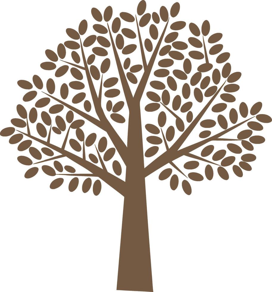 Brown Tree Silhouette with Leaves for Nature and Eco Design Projects vector