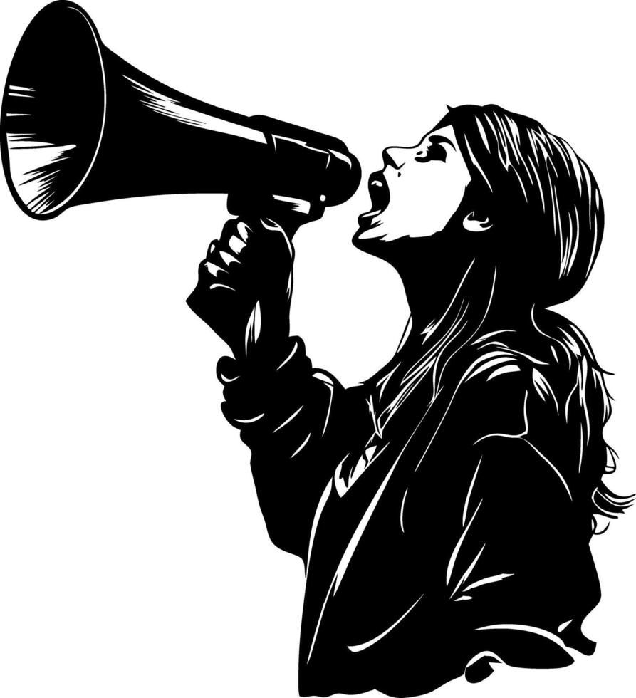 Powerful Woman with Megaphone for Activism and Protest Art vector