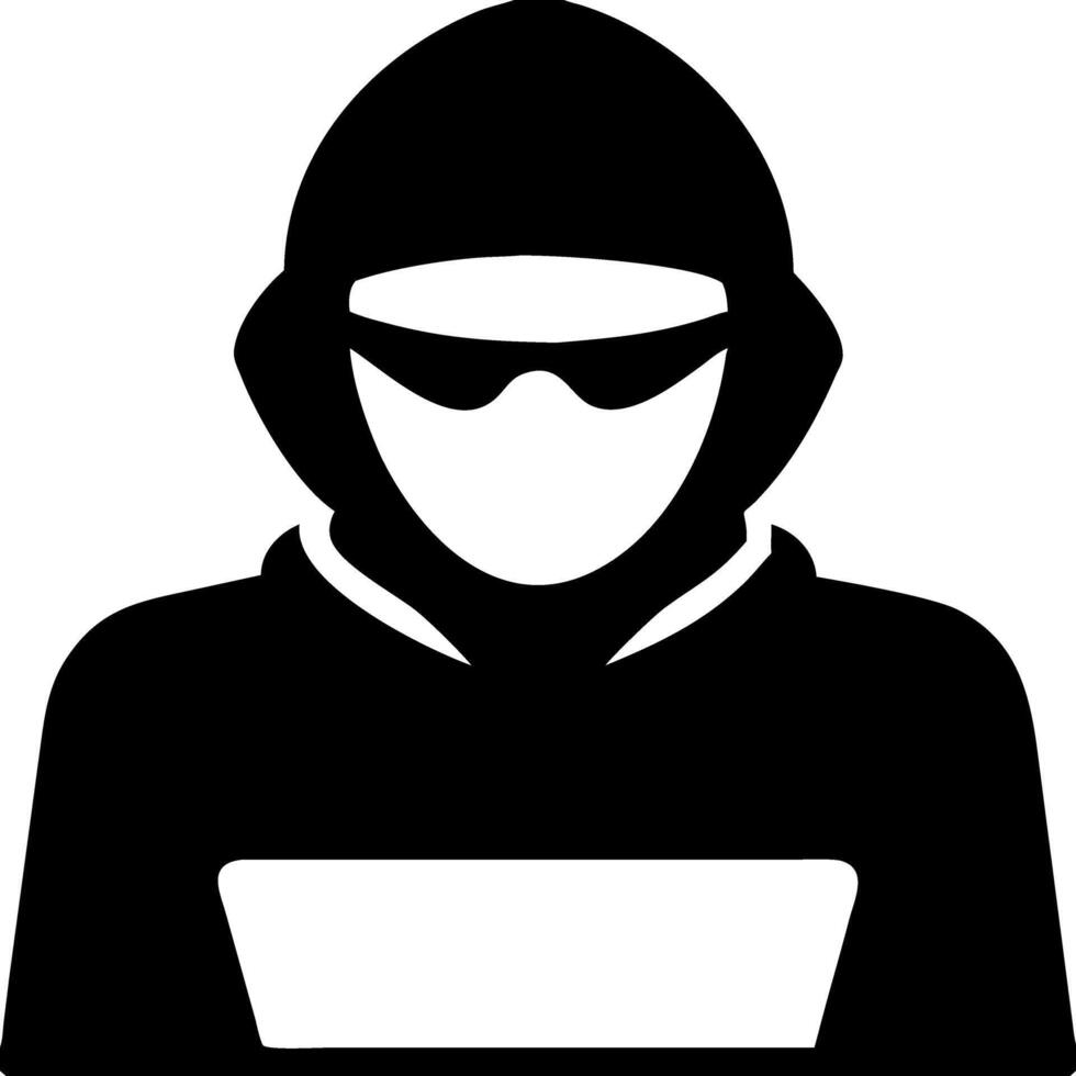 Cybersecurity Threats Hacker with Laptop Silhouette vector