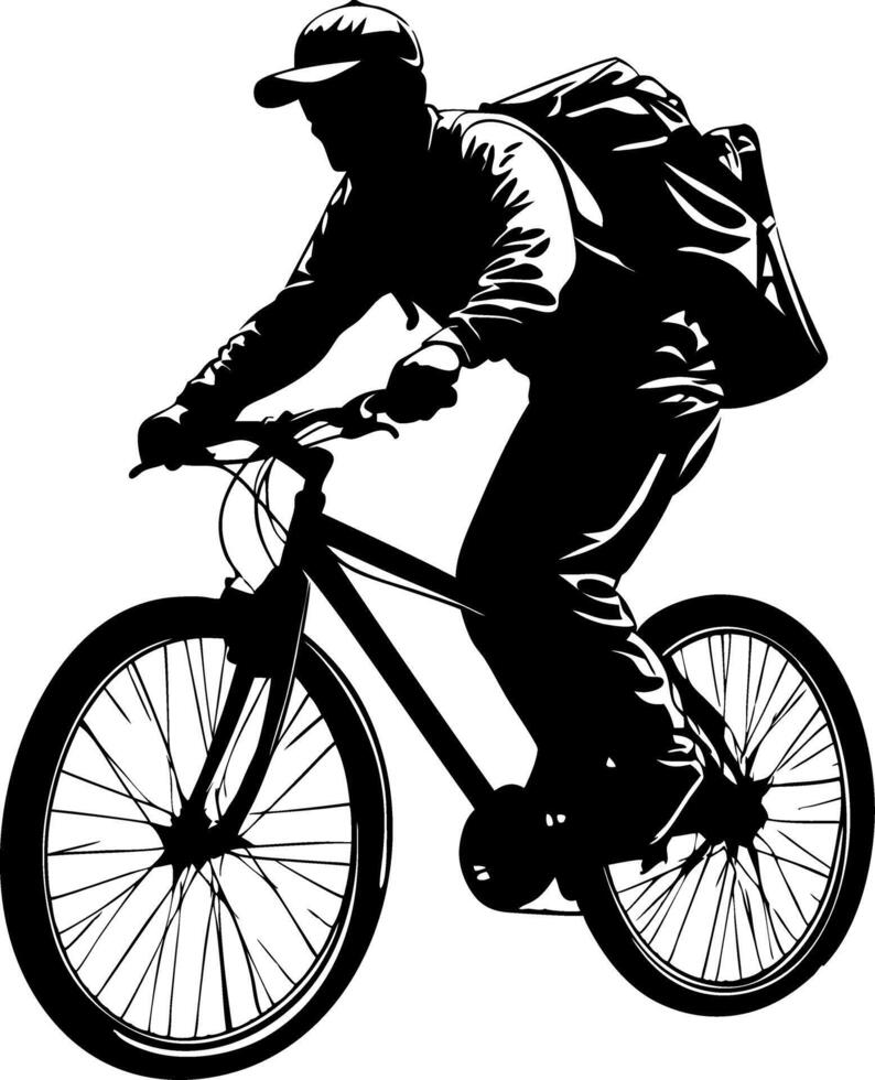 Silhouette of Cyclist Riding Bike with Backpack for Urban Delivery vector