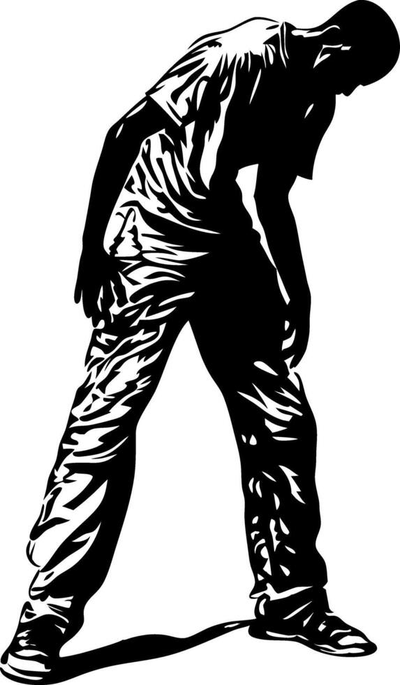 Silhouette of Tired Man Standing Alone Symbolizing Fatigue and Exhaustion Art vector