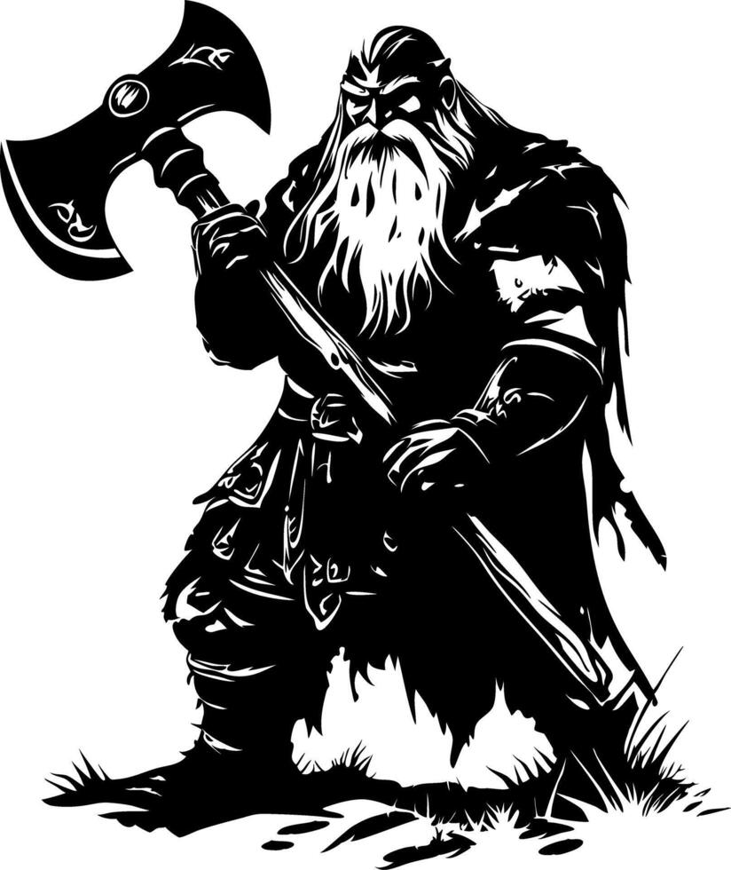 Viking Warrior Illustration with Battle Axe for Tattoo and Design vector