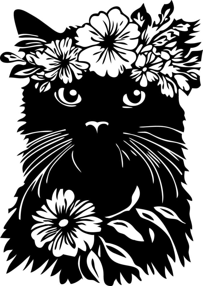 Floral Cat Silhouette Illustration for Creative Art and Tattoo Design vector
