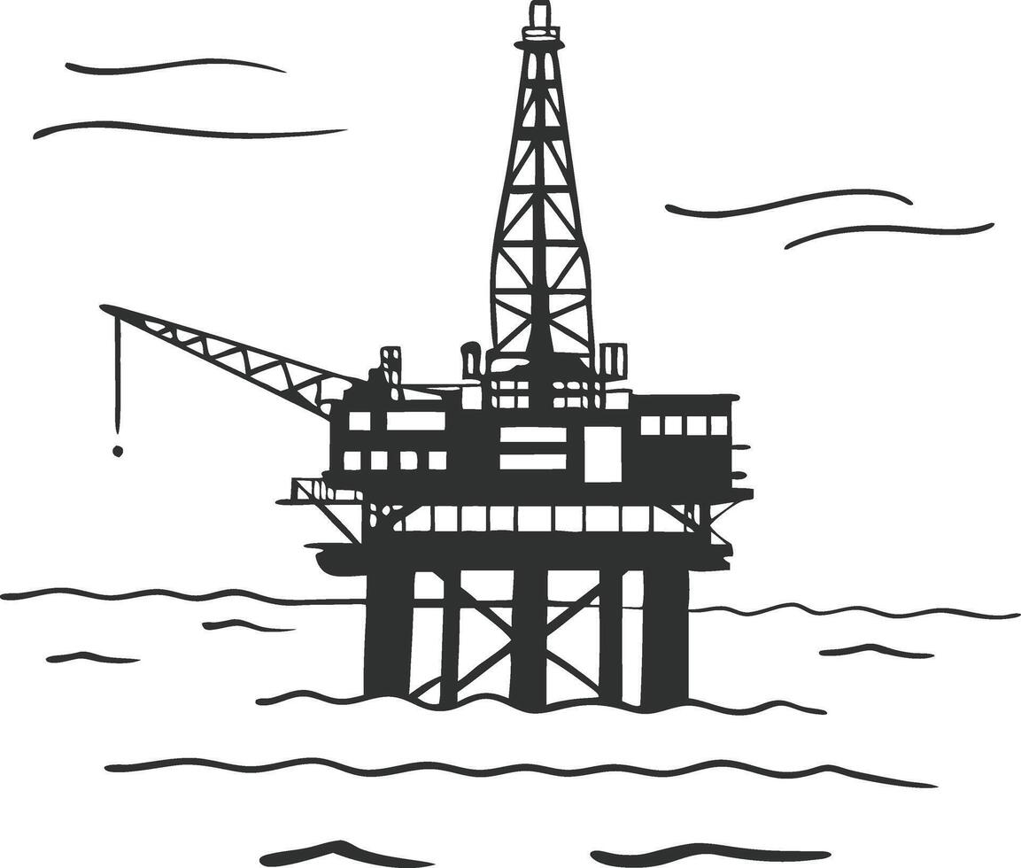 Offshore Oil Rig Silhouette Illustration for Maritime Energy Projects vector