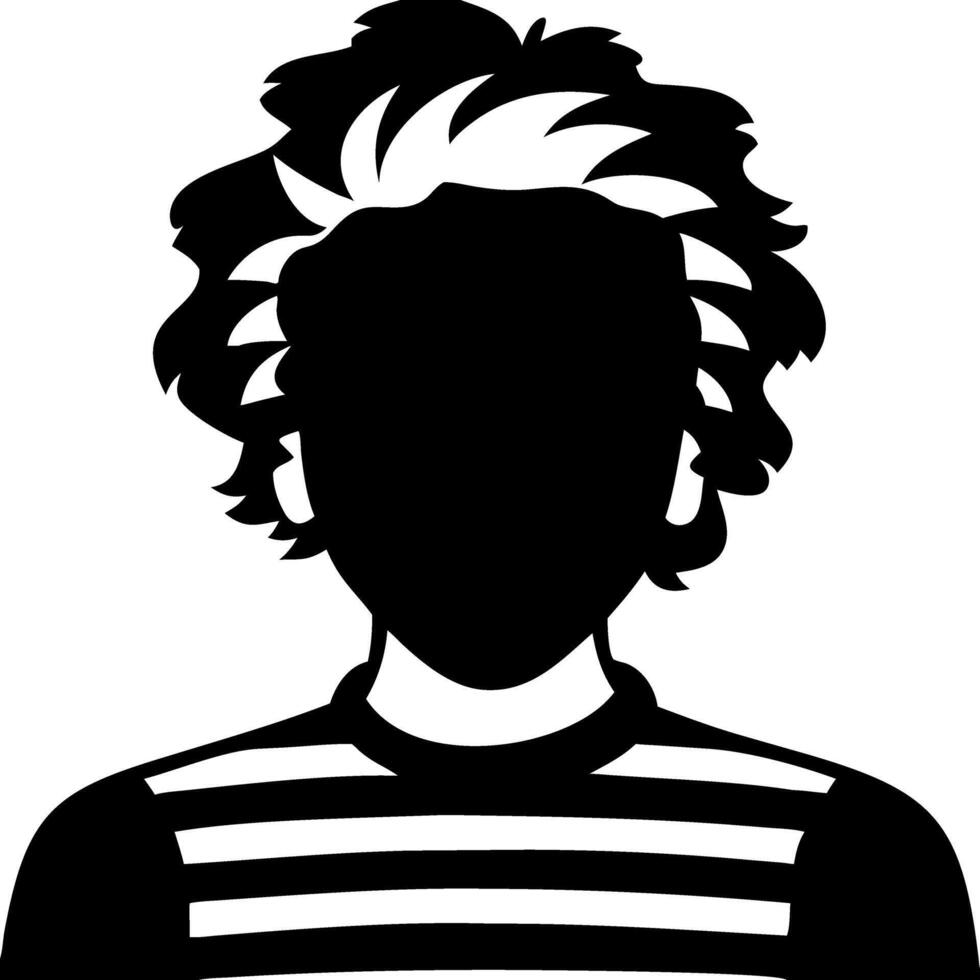 Silhouette Portrait of Person with Curly Hair in Striped Shirt Illustration vector
