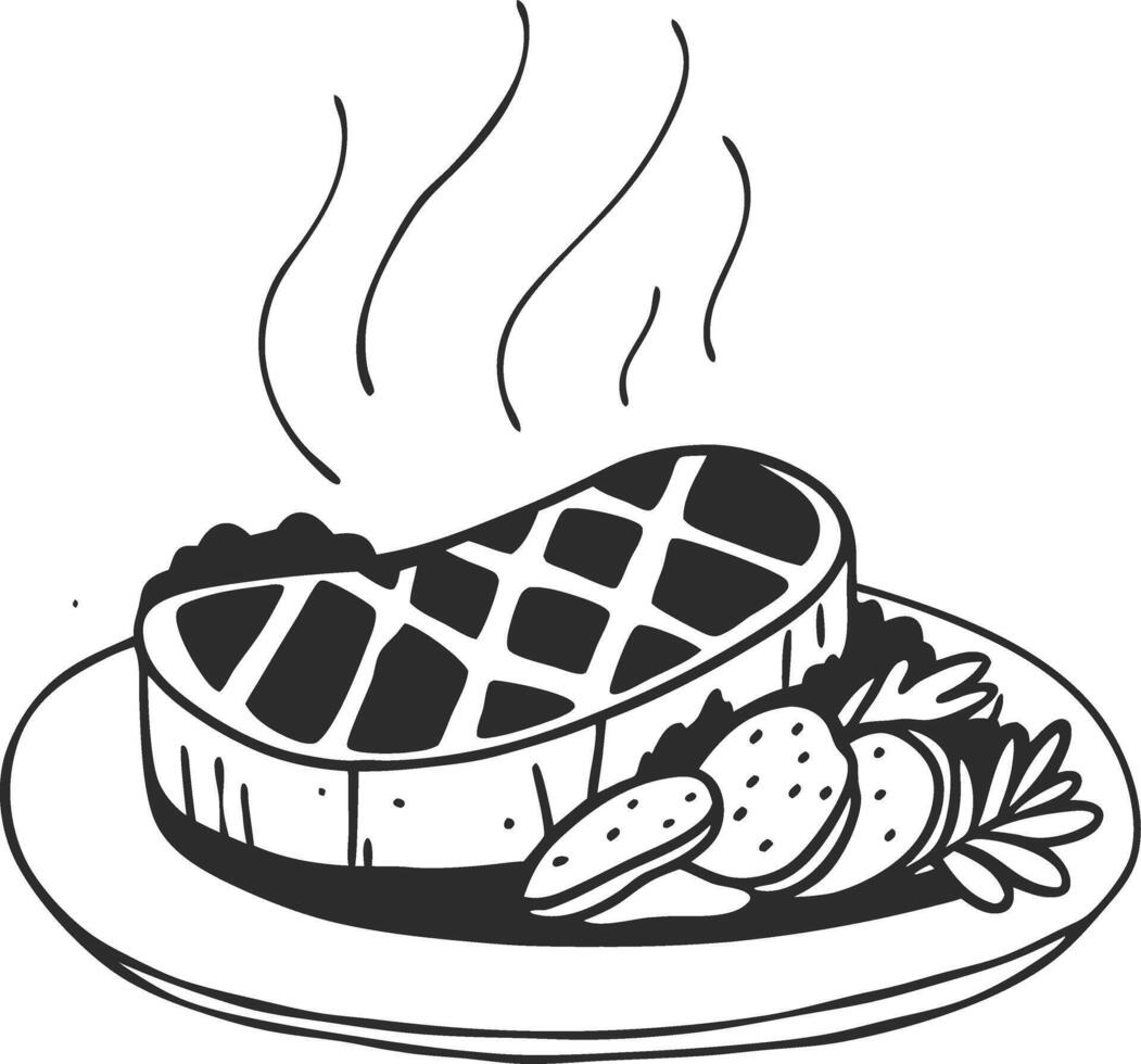 Grilled Steak Illustration with Vegetables for Culinary Designs vector