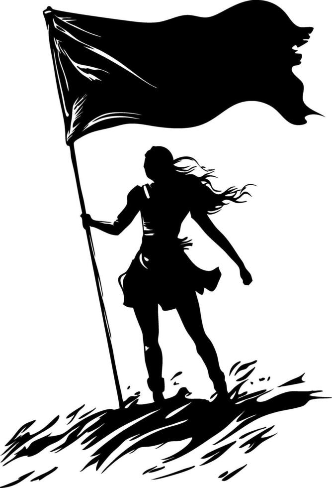 Silhouette Woman Holding Flag Symbolizing Freedom and Strength vector