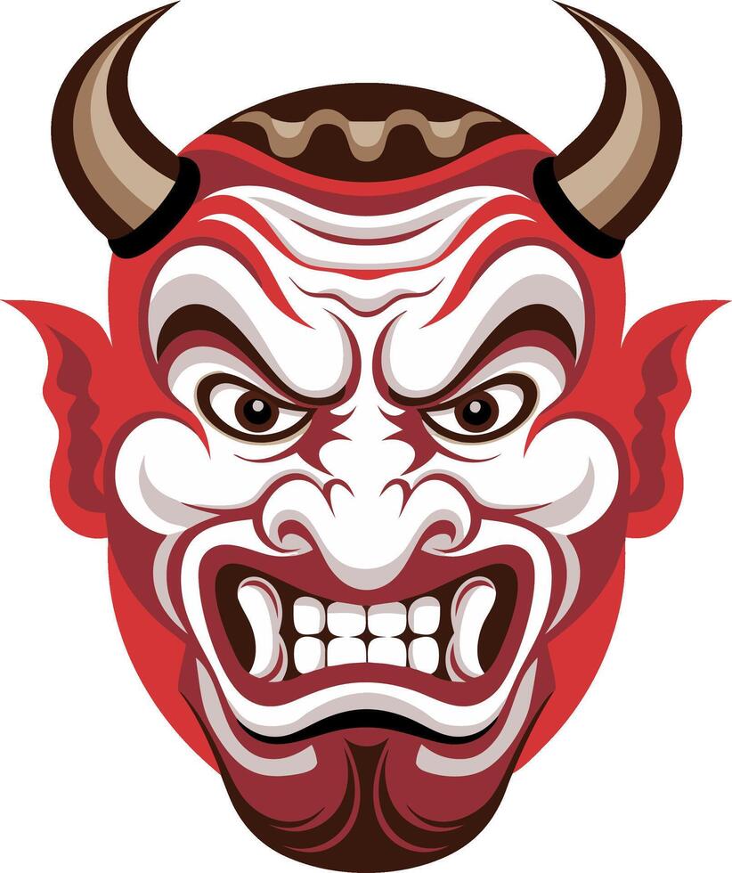 Fierce Japanese Oni Demon Mask Graphic for Tattoo and Art Designs vector