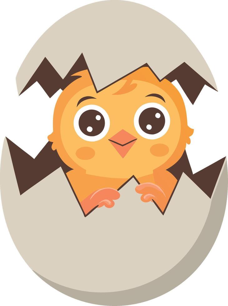 Cute Baby Chick Hatching from Broken Egg Cartoon Illustration vector