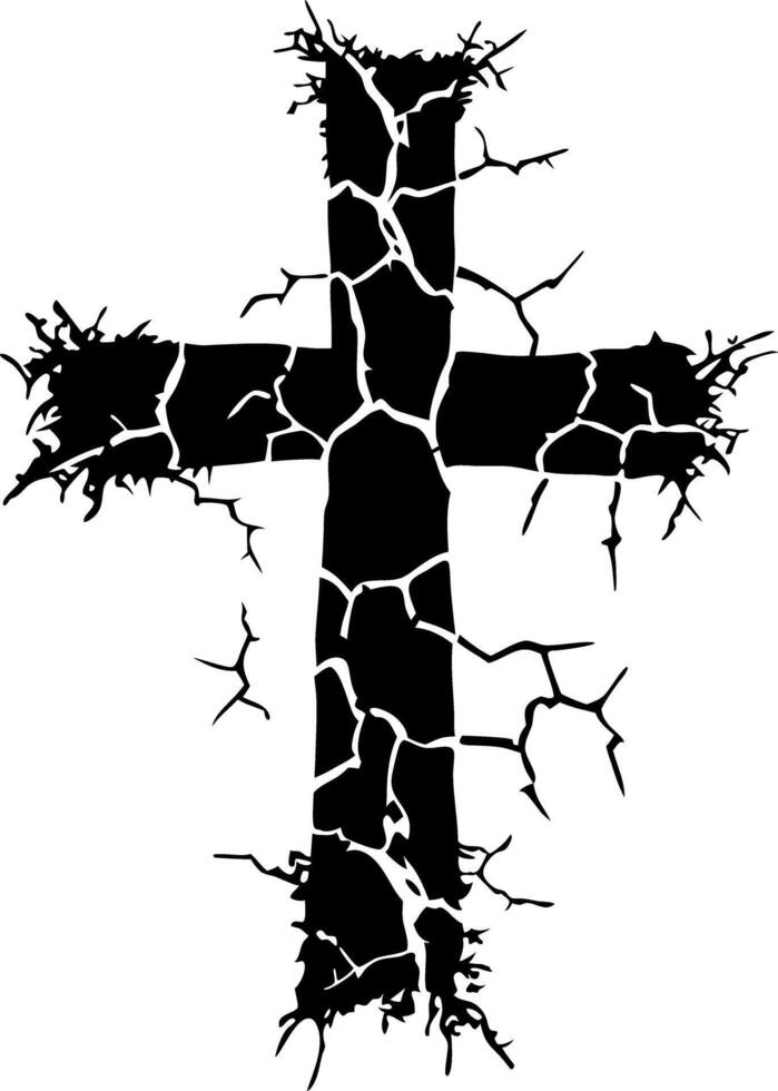 Cracked Grunge Cross Design for Tattoos and Art Projects vector