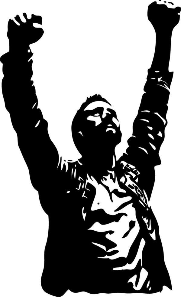 Silhouette of Celebratory Man Raising Arms Symbolizes Success and Victory vector