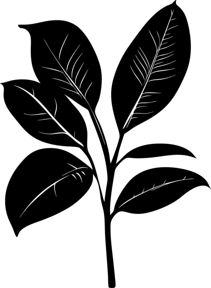 Elegant Black Silhouette of Tree Branch with Leaves Illustration vector