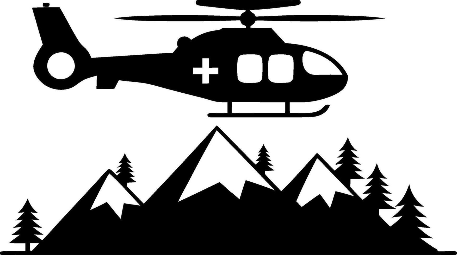 Rescue Helicopter Silhouette Above Mountain Landscape Art vector