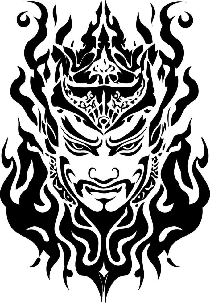 Fierce Tribal Flame Face Art for Tattoos and Design Projects vector