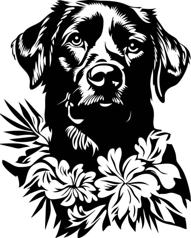 Labrador Dog with Floral Hibiscus Design Illustration for Tattoos and Art Projects vector