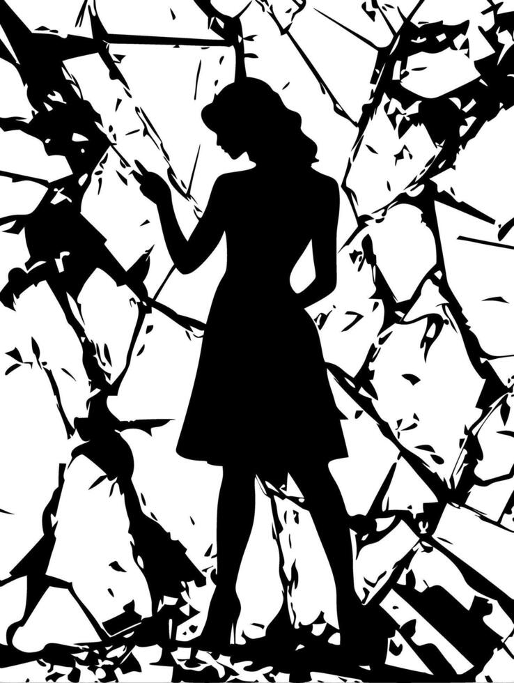Silhouette Woman with Shattered Glass Background Art vector