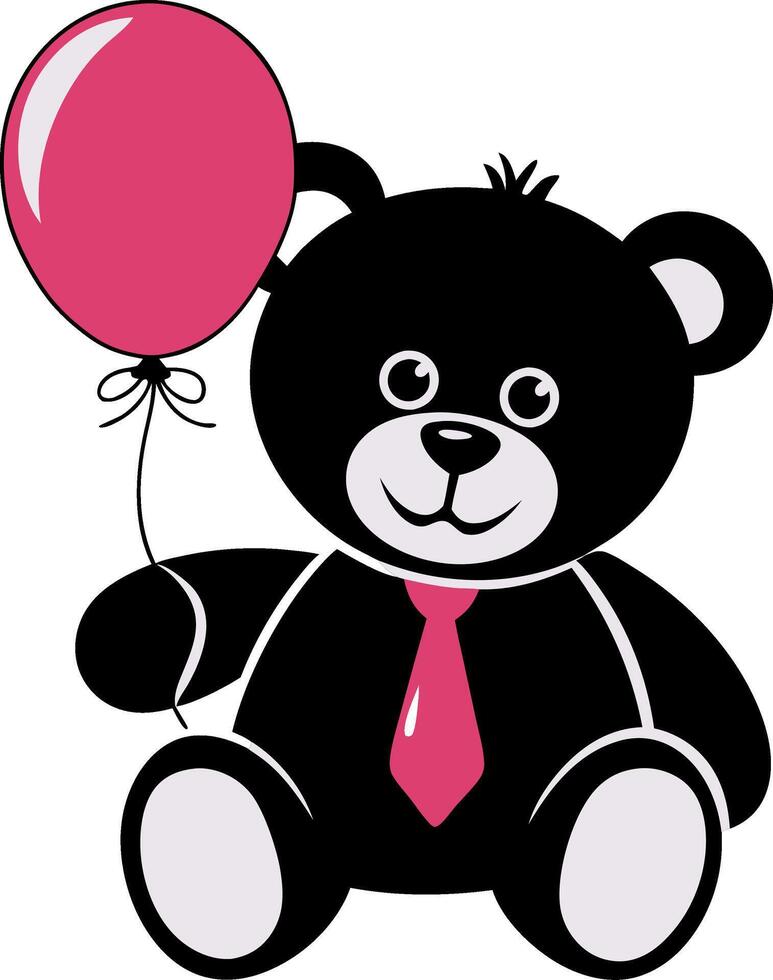 Cute Black Teddy Bear with Red Balloon and Tie for Kids Wall Art Design vector