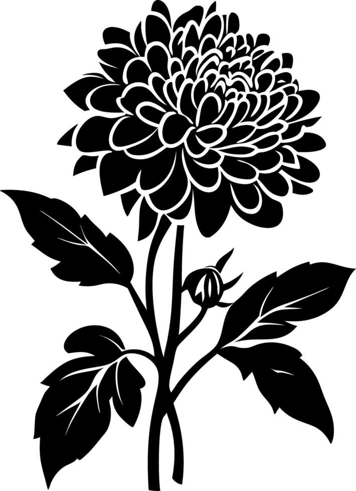 Black Silhouette Chrysanthemum Floral Design for Tattoos or Craft Projects vector