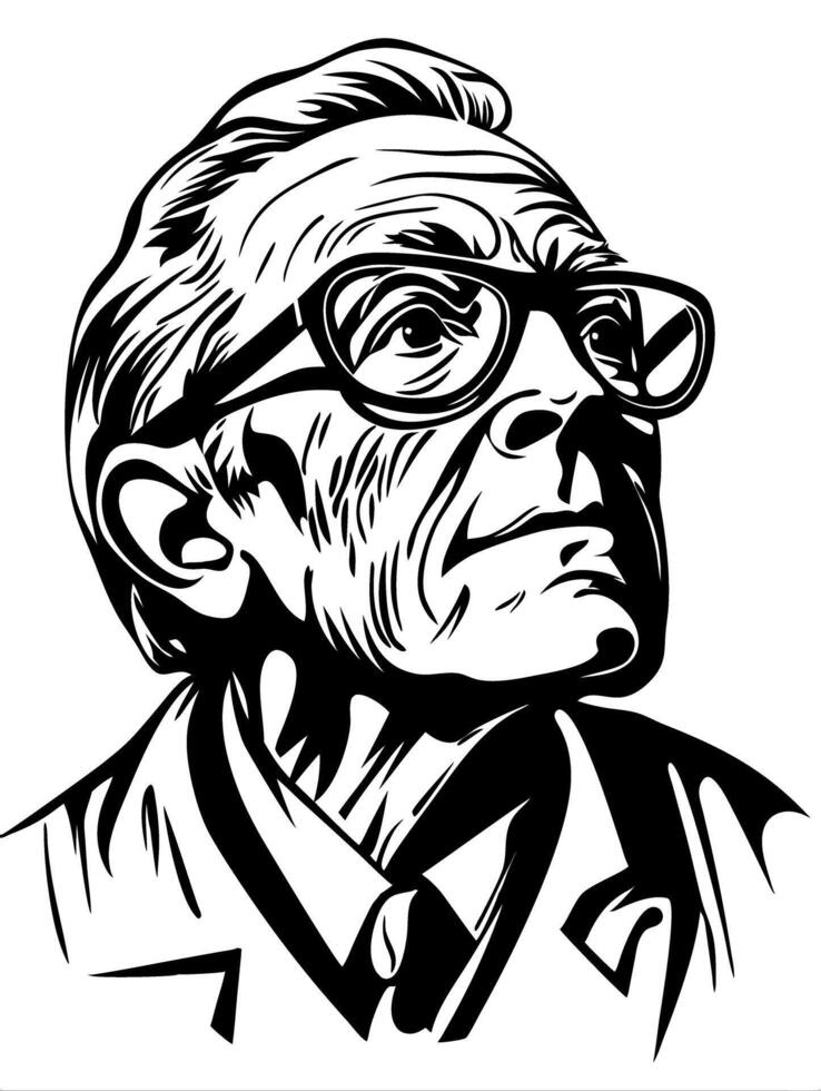 Elderly Man Looking Up Thoughtful Portrait Art for Illustrations and Tattoos vector