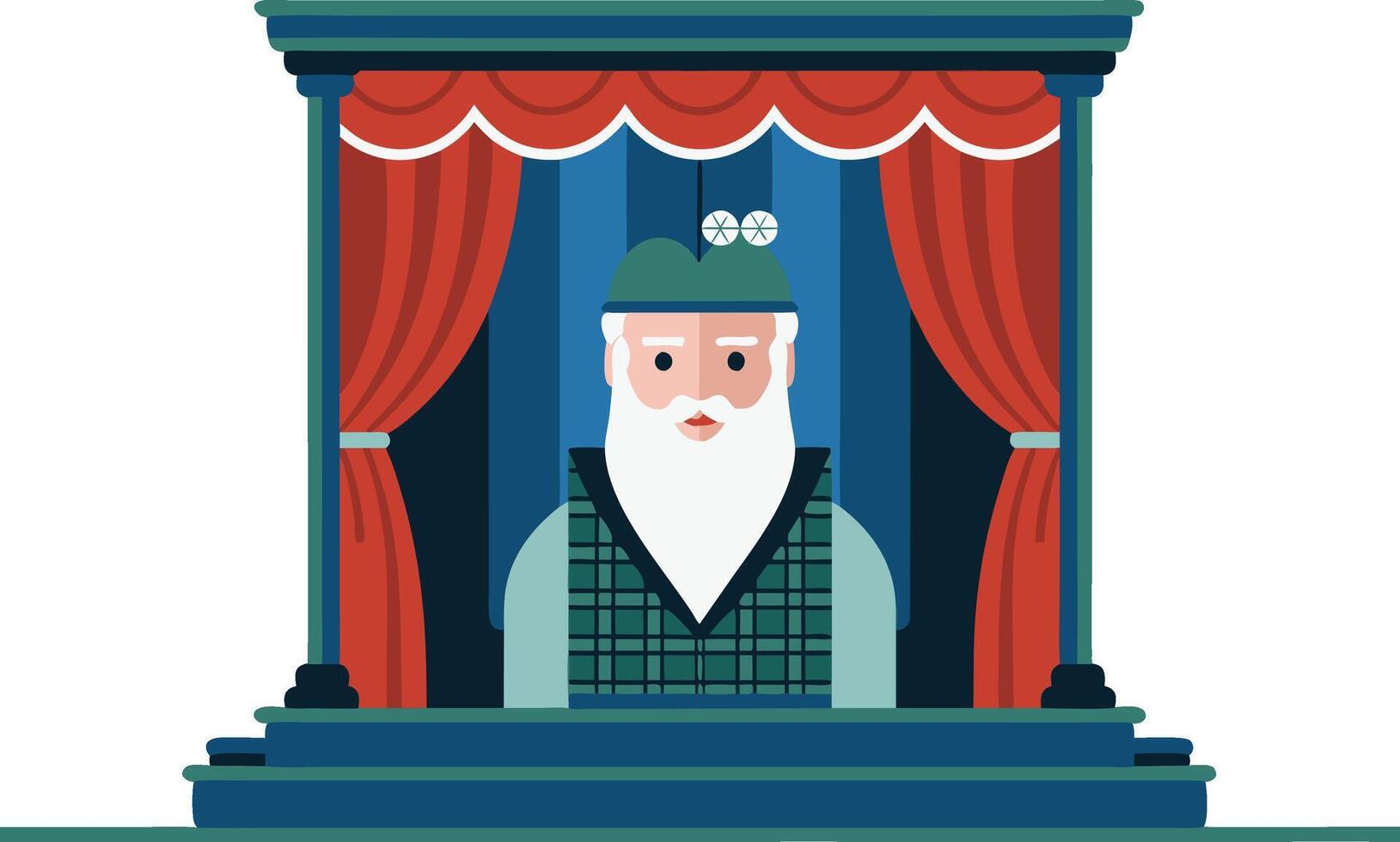 Scottish Puppet Theater Traditional Character in Red Curtain Stage Illustration vector