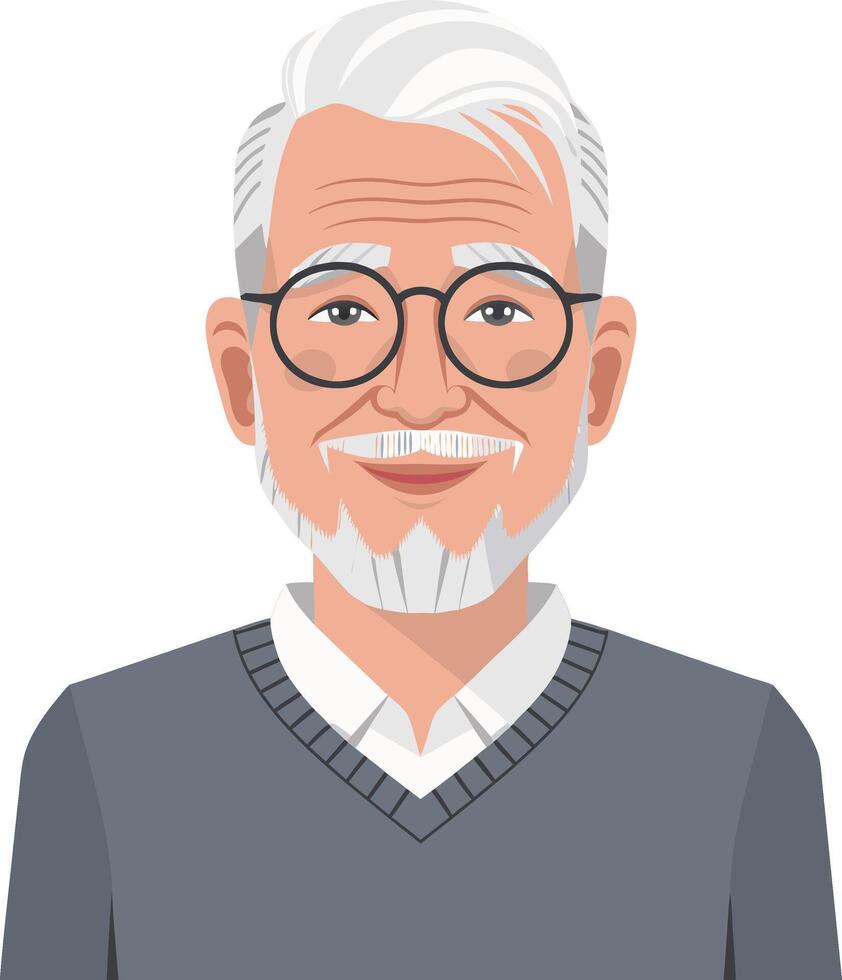 Elderly Man Illustration Smiling Grandpa Character with Glasses vector