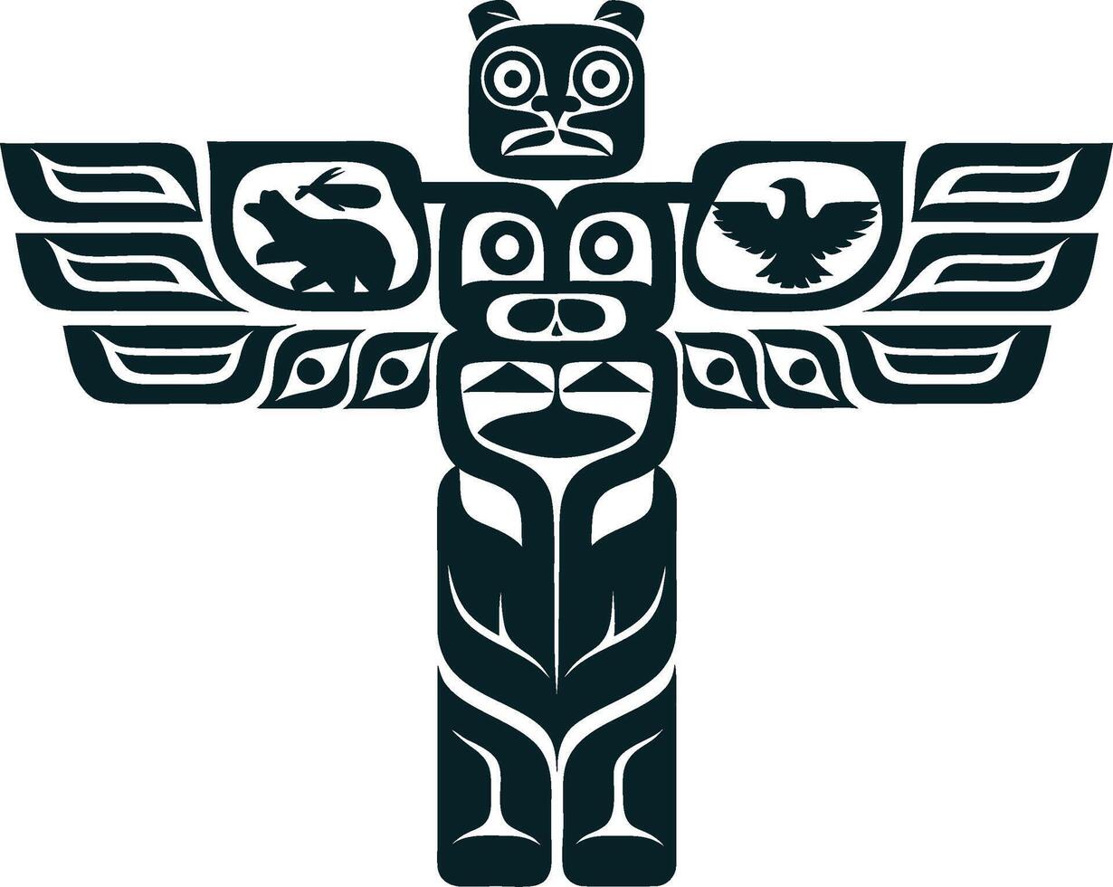 Tribal Totem Pole with Bear and Eagle Symbols for Art and Design vector