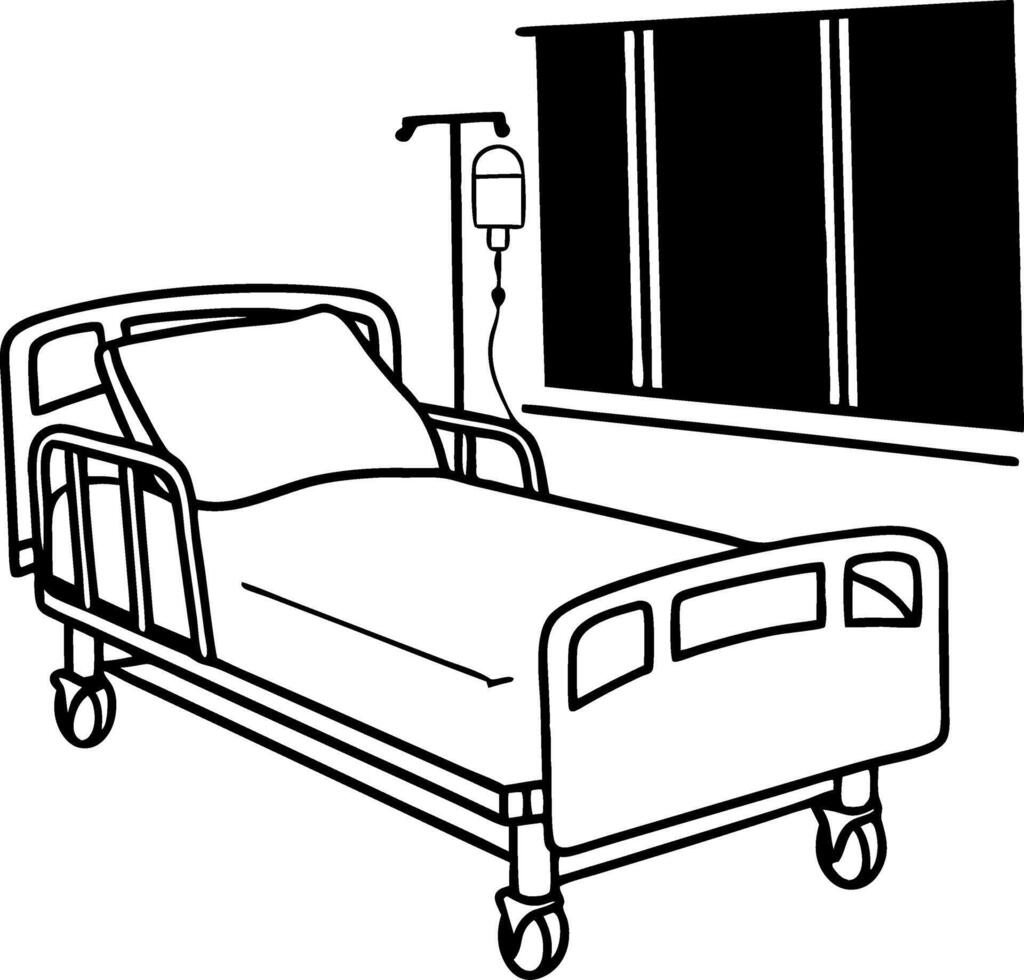 Hospital Bed with IV Drip in Healthcare Room Illustration vector