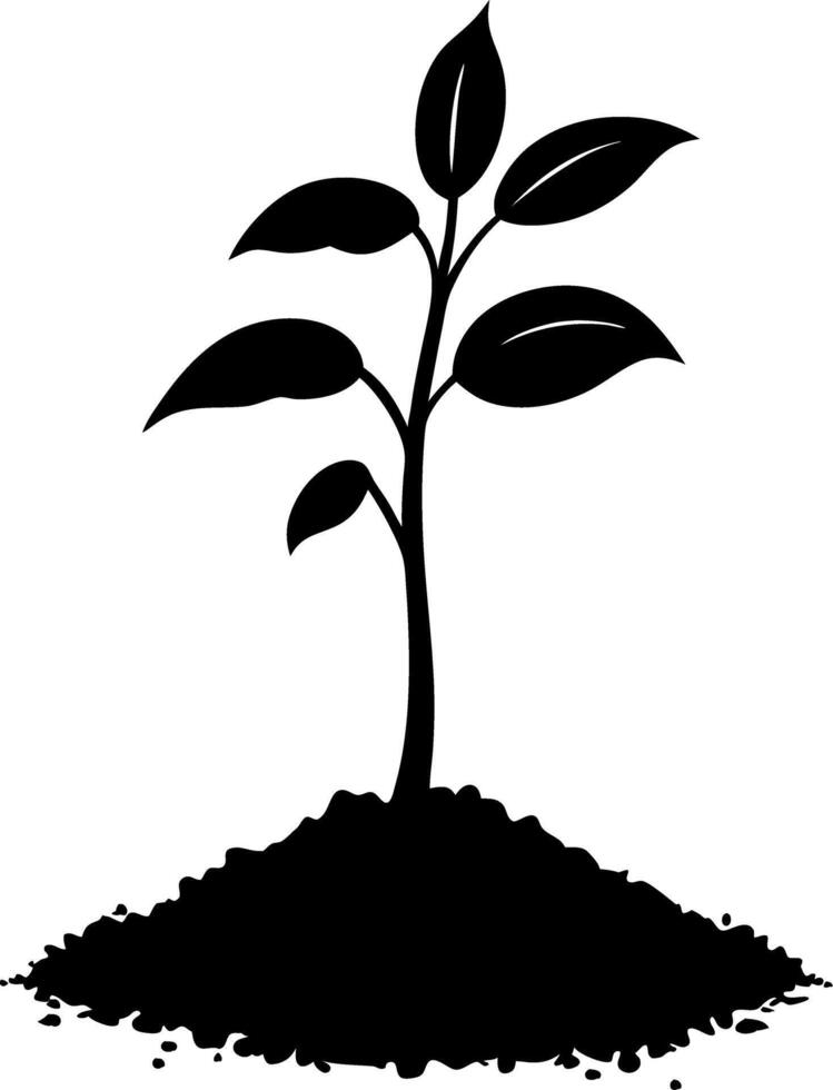 Silhouette of Young Plant Growing in Soil Illustration for Environmental Projects vector