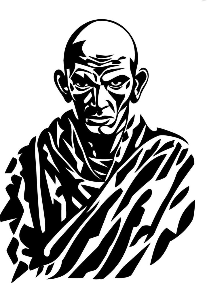 Bold Illustration of Serious Bald Man in Dramatic Black and White Style vector