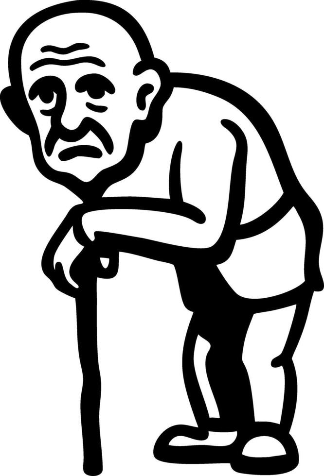 Elderly Man with Cane Cartoon for Illustrations and Designs vector