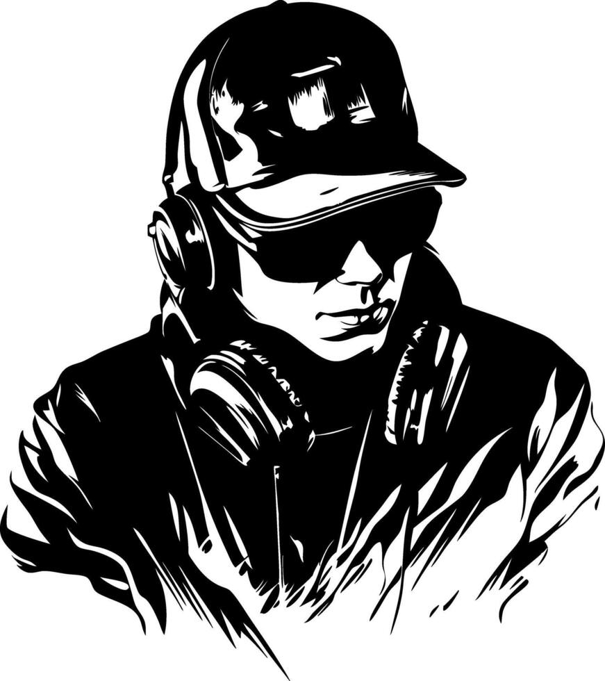 Cool Urban DJ Illustration with Headphones and Cap for Modern Design Use vector