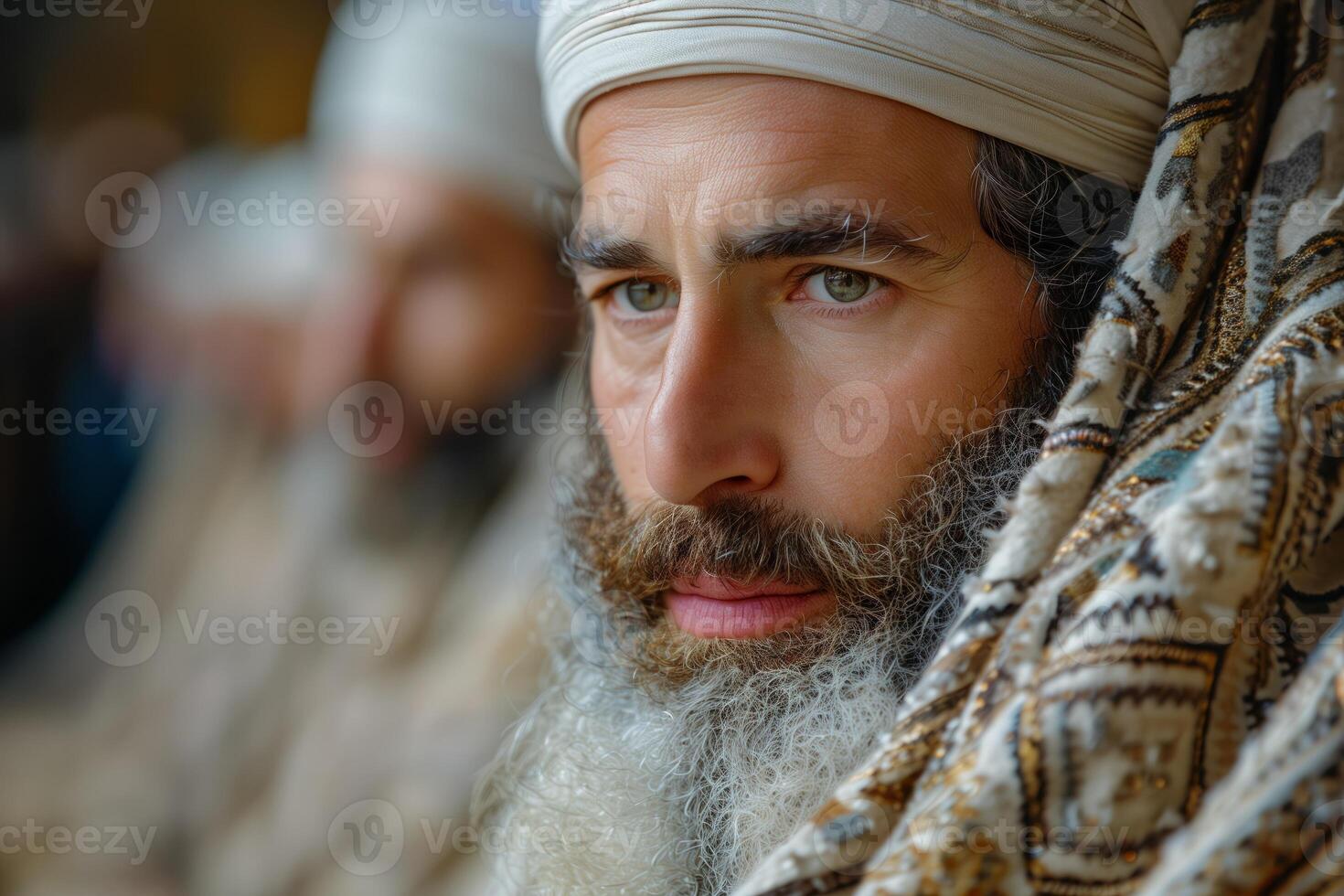 Portrait of a Jewish man with a gray beard wearing traditional clothing photo