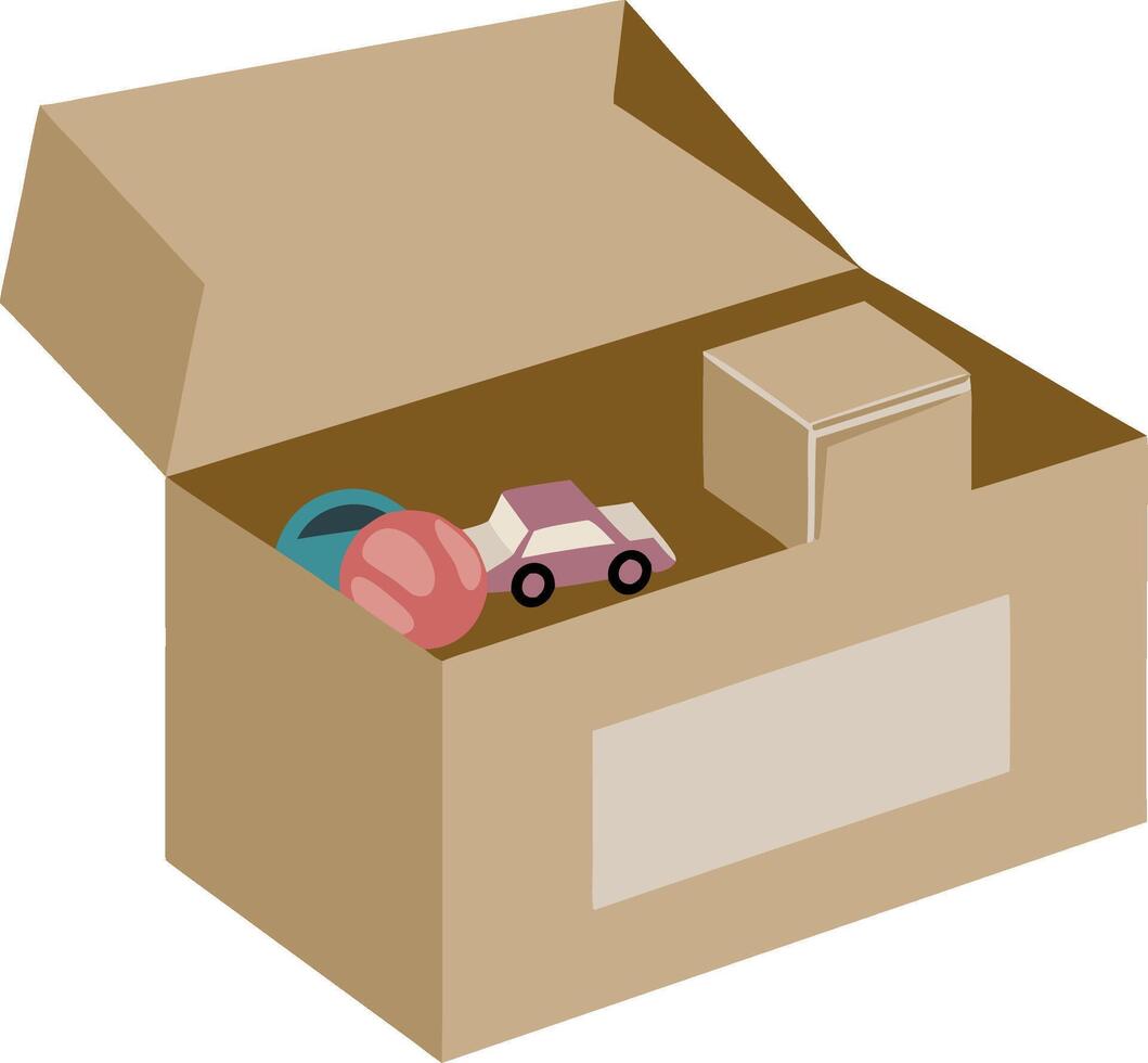 Open Cardboard Box with Toys Packing and Storage Concept Illustration vector