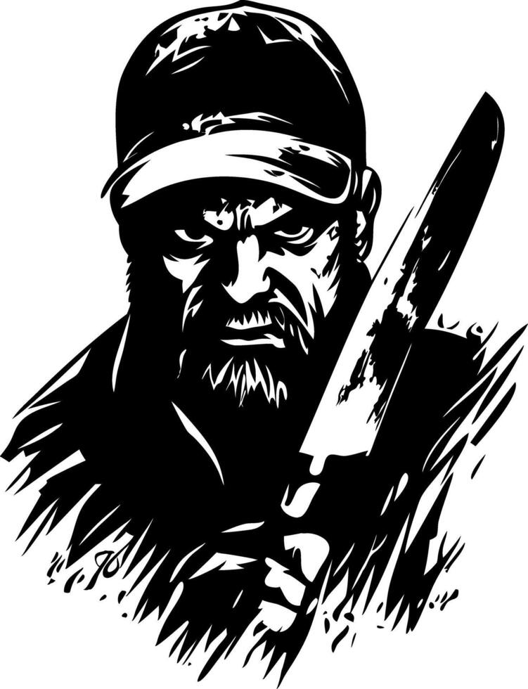 Intense Bearded Man Holding Knife Illustration for Tattoo and Graphic Design vector